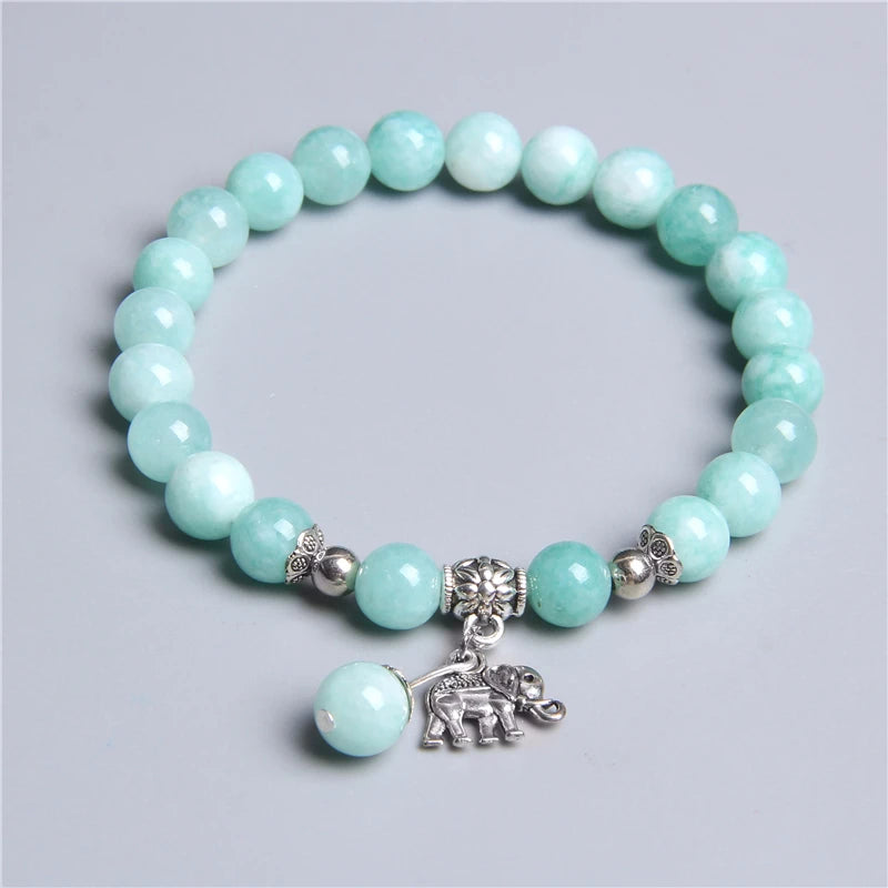 Bracelet Élégance Éléphant – Perles Amazonite Bleues