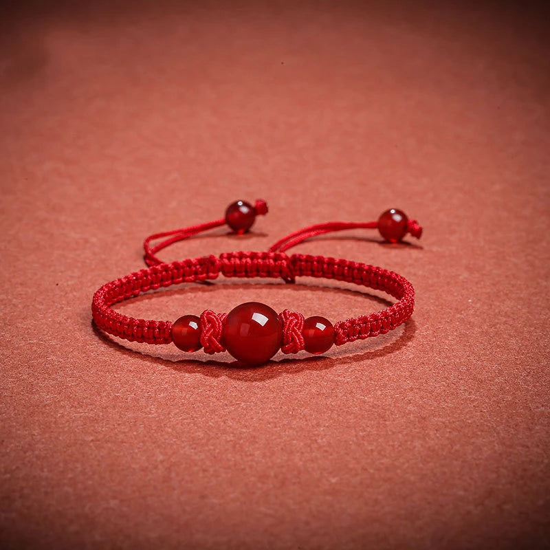 Bracelet Rouge Porte-Bonheur – Agate Tressée