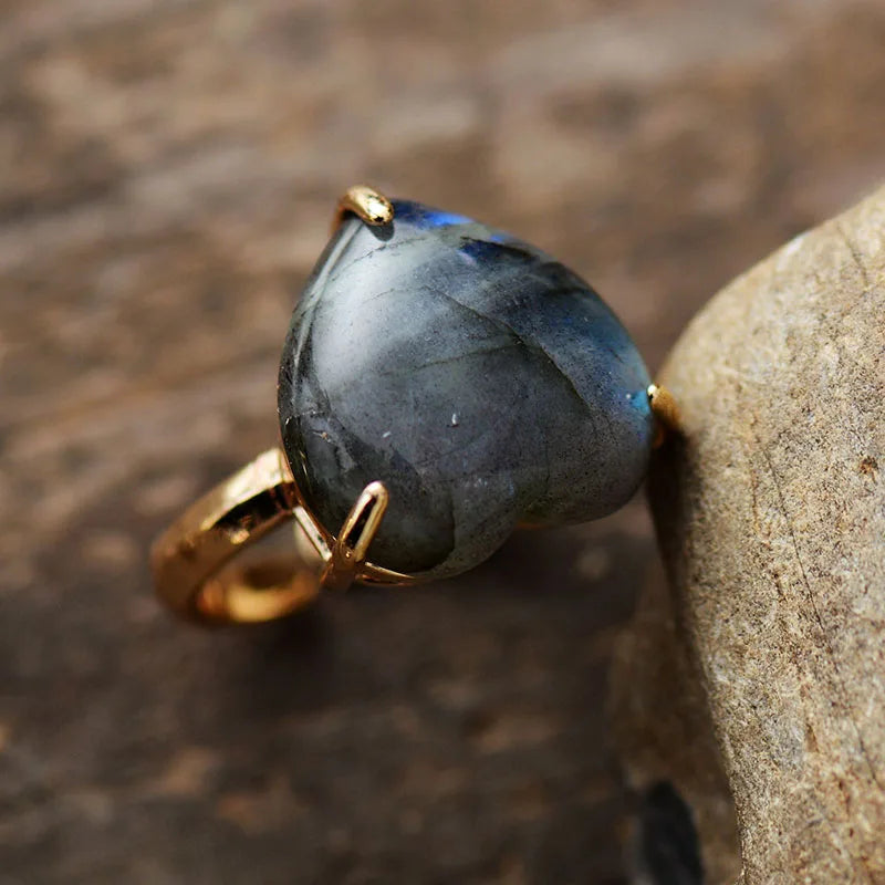 Bague Cœur Labradorite & Apatite Ajustable