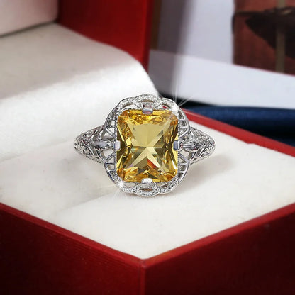 Bague Citrine Moissanite 925 Ajourée