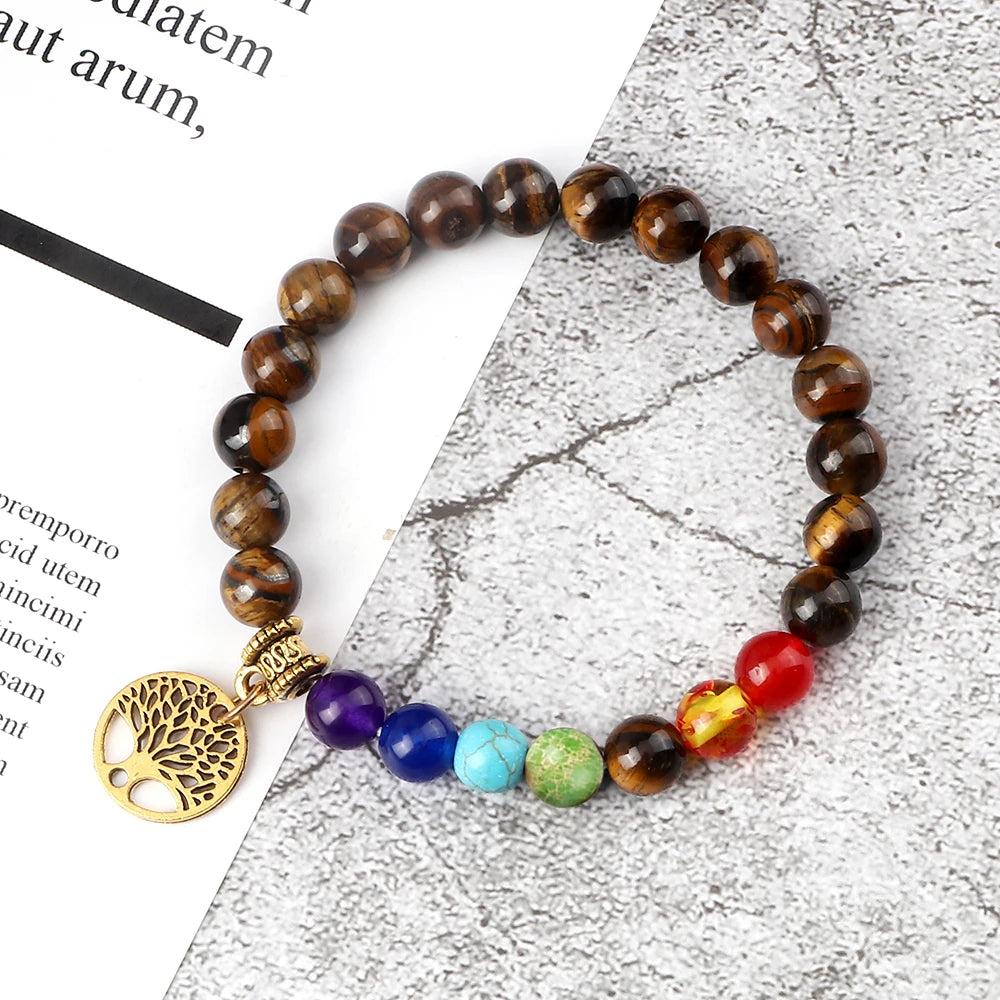 Bracelet 7 Chakras – Arbre de Vie & Yoga