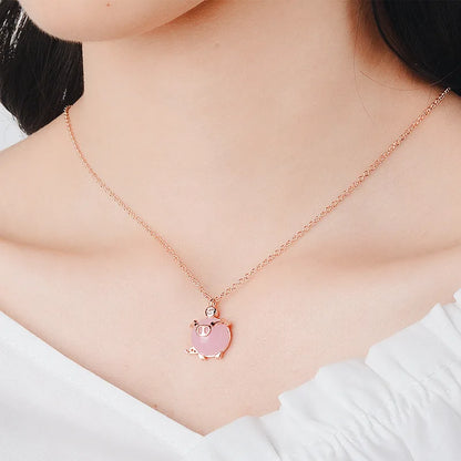 Collier Cochons Quartz Rose Plaqué Or