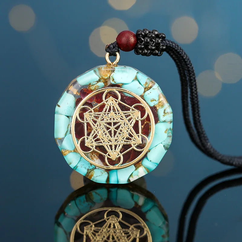 Pendentif Lotus Orgonite Turquoise & Om