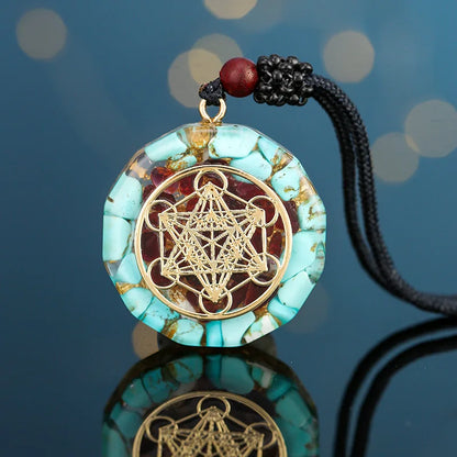 Pendentif Lotus Orgonite Turquoise & Om