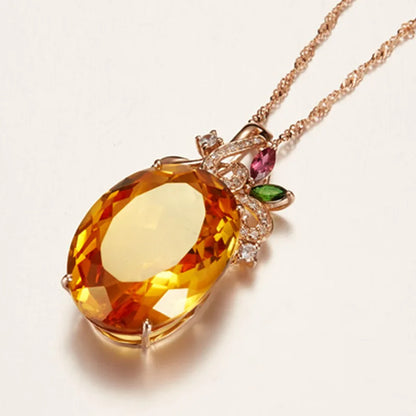 Collier Ovale Citrine Zircon Argent 925