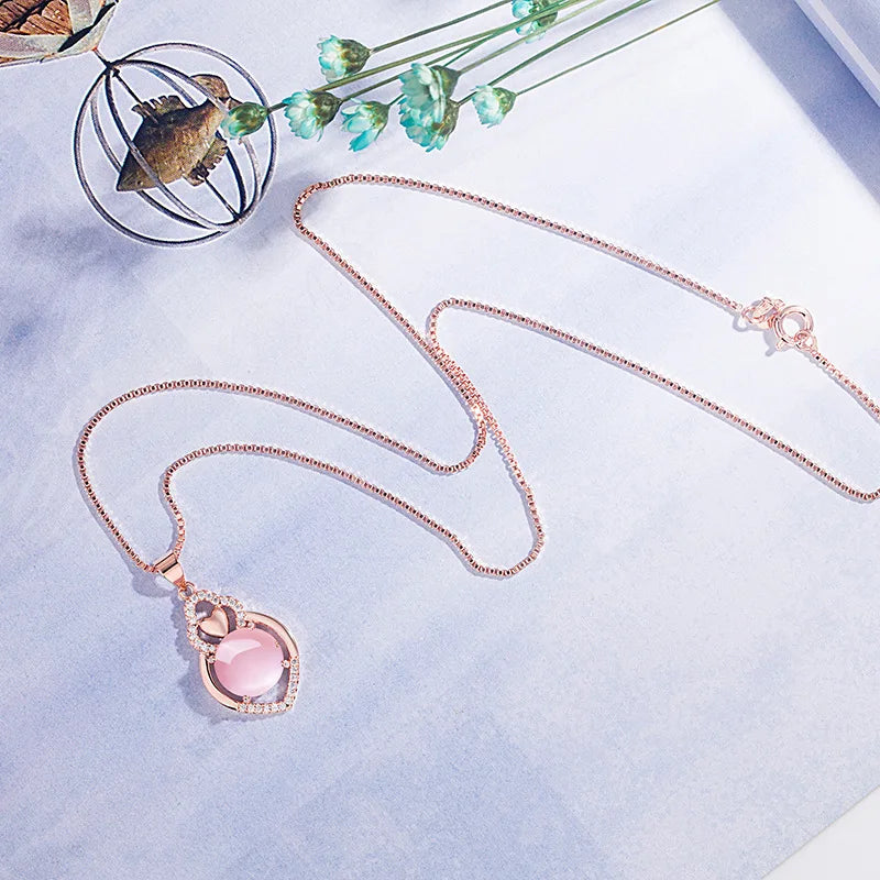 Collier Argent 925 Cœur Quartz Rose