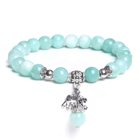 Bracelet Élégance Éléphant – Perles Amazonite Bleues