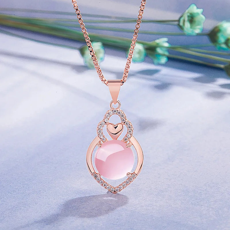 Collier Argent 925 Cœur Quartz Rose