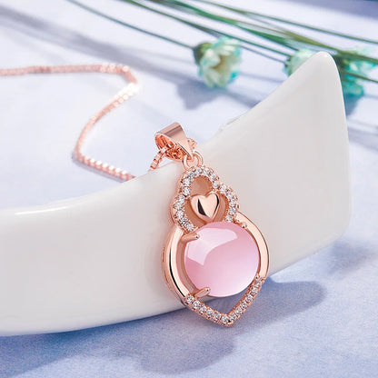 Collier Argent 925 Cœur Quartz Rose