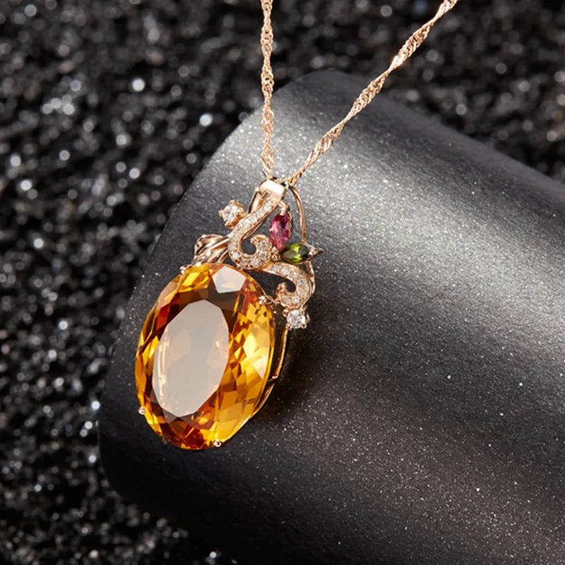 Collier Ovale Citrine Zircon Argent 925