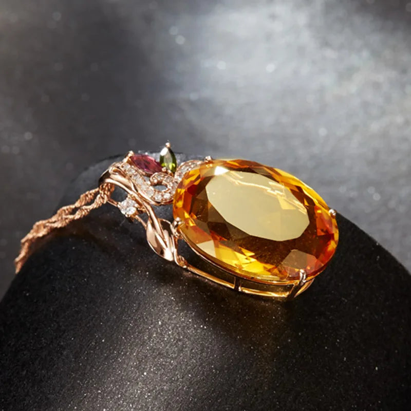 Collier Ovale Citrine Zircon Argent 925