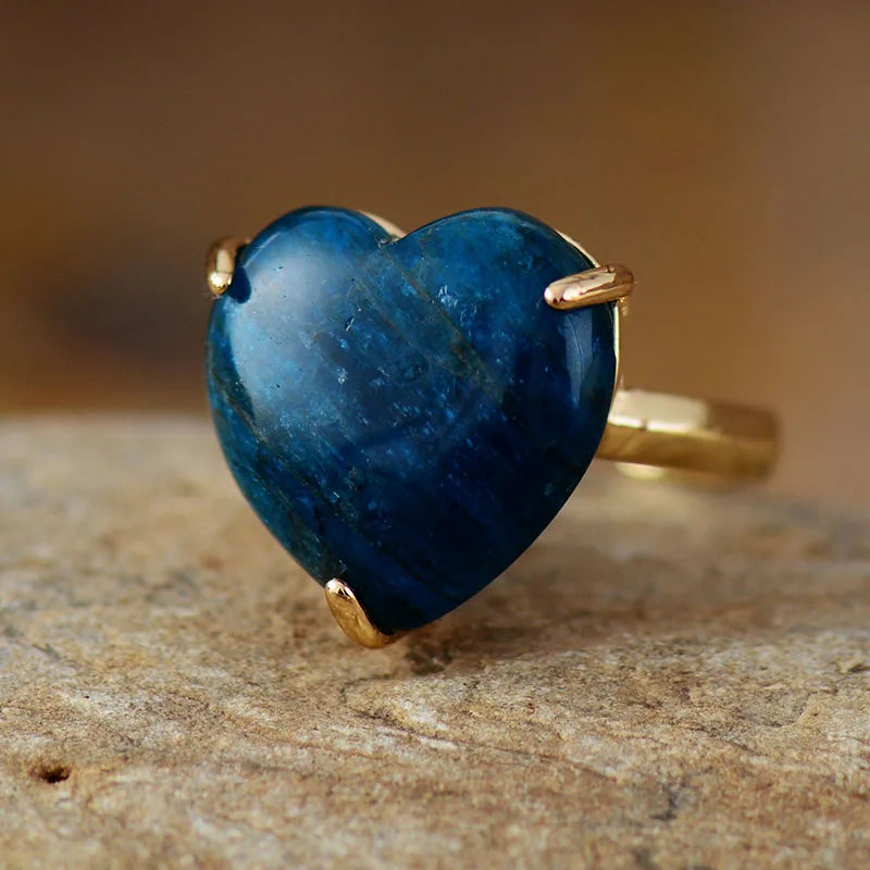 Bague Cœur Labradorite & Apatite Ajustable