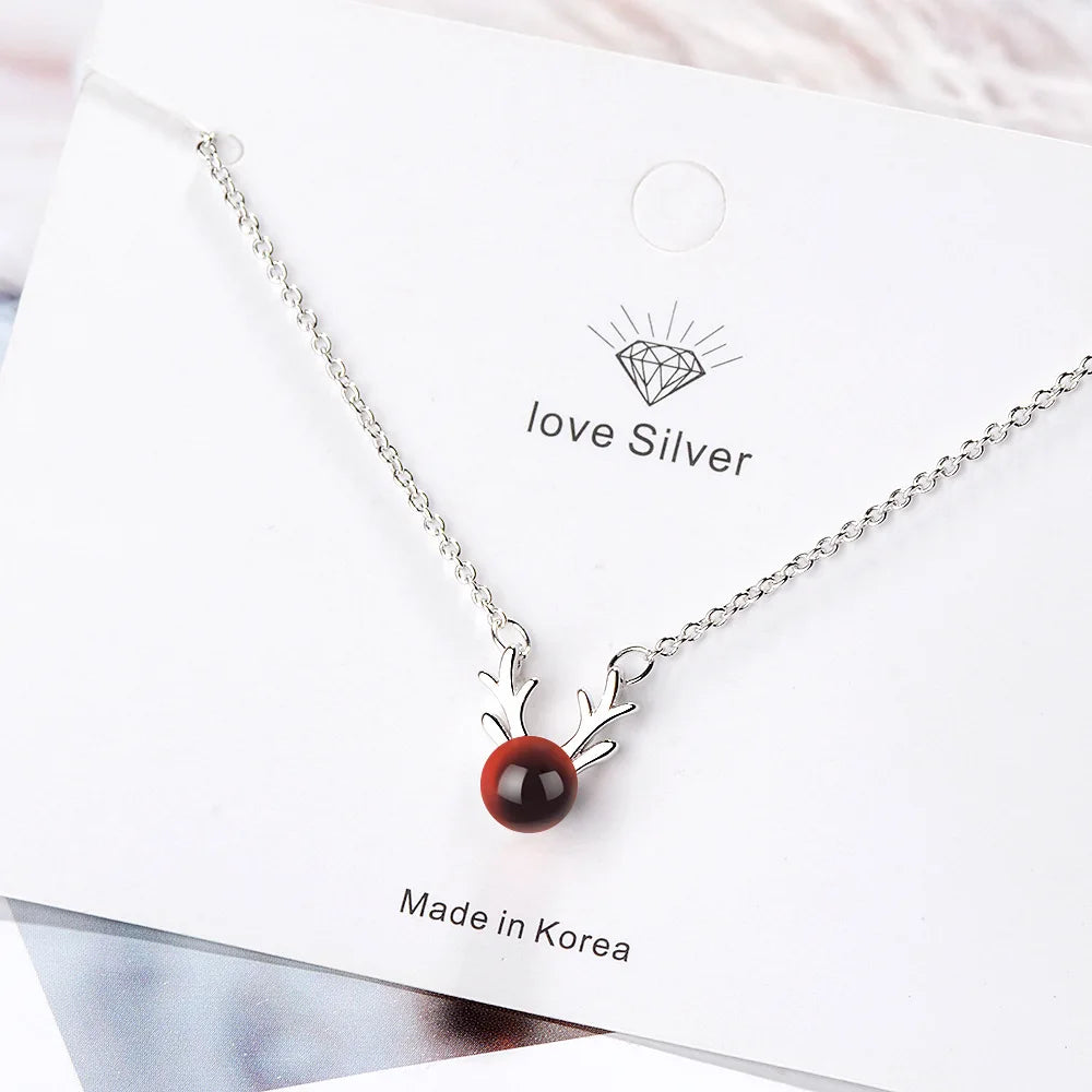 Collier Cerf Grenat Plaqué Platine Femme