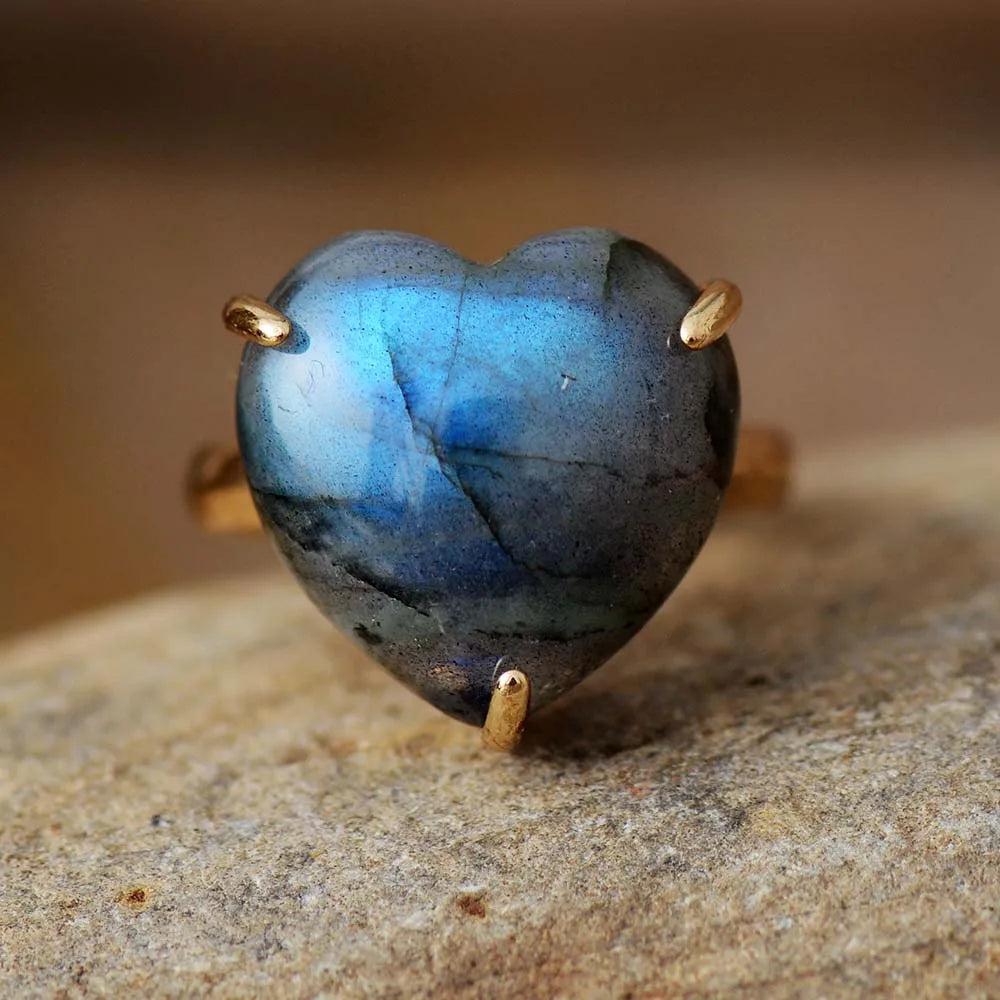 Bague Cœur Labradorite & Apatite Ajustable