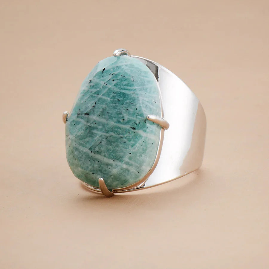 Bague Amazonite Grosse Pierre Plaquée Or