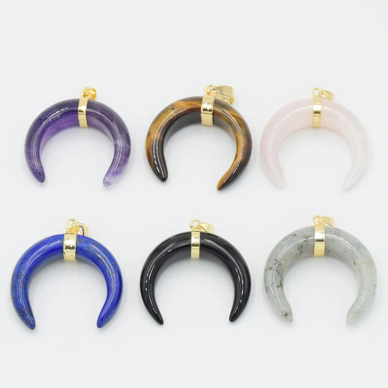 Collier Forme de Lune, Labradorite, Œil de Tigre