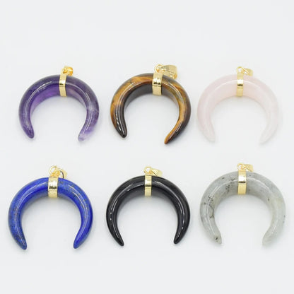 Collier Forme de Lune, Labradorite, Œil de Tigre