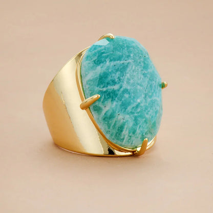 Bague Amazonite Grosse Pierre Plaquée Or