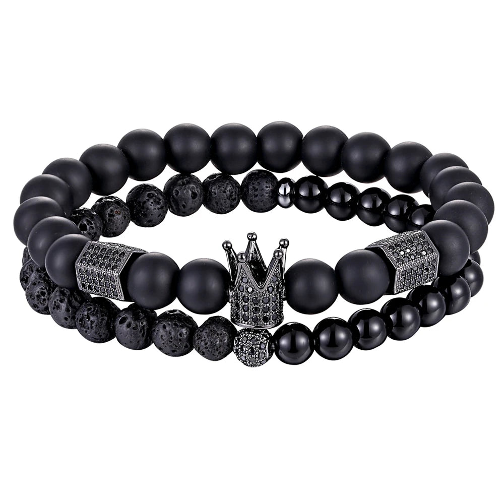 Bracelet Onyx – Perles avec Zircon Élastiques