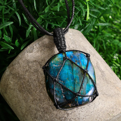 Collier Cœur Dragon Labradorite Tressé Yoga