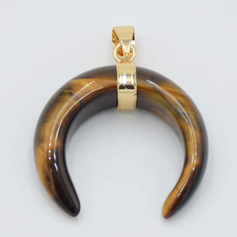 Collier Forme de Lune, Labradorite, Œil de Tigre