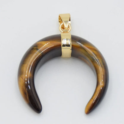 Collier Forme de Lune, Labradorite, Œil de Tigre