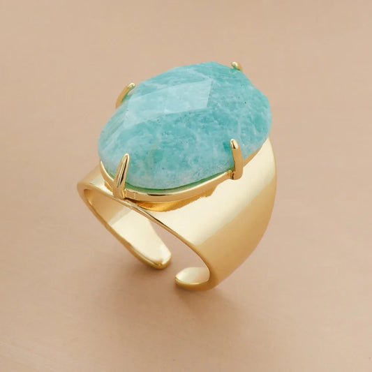 Bague Amazonite Grosse Pierre Plaquée Or