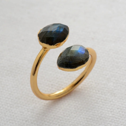 Bague Labradorite Plaqué Or Ajustable Luxe