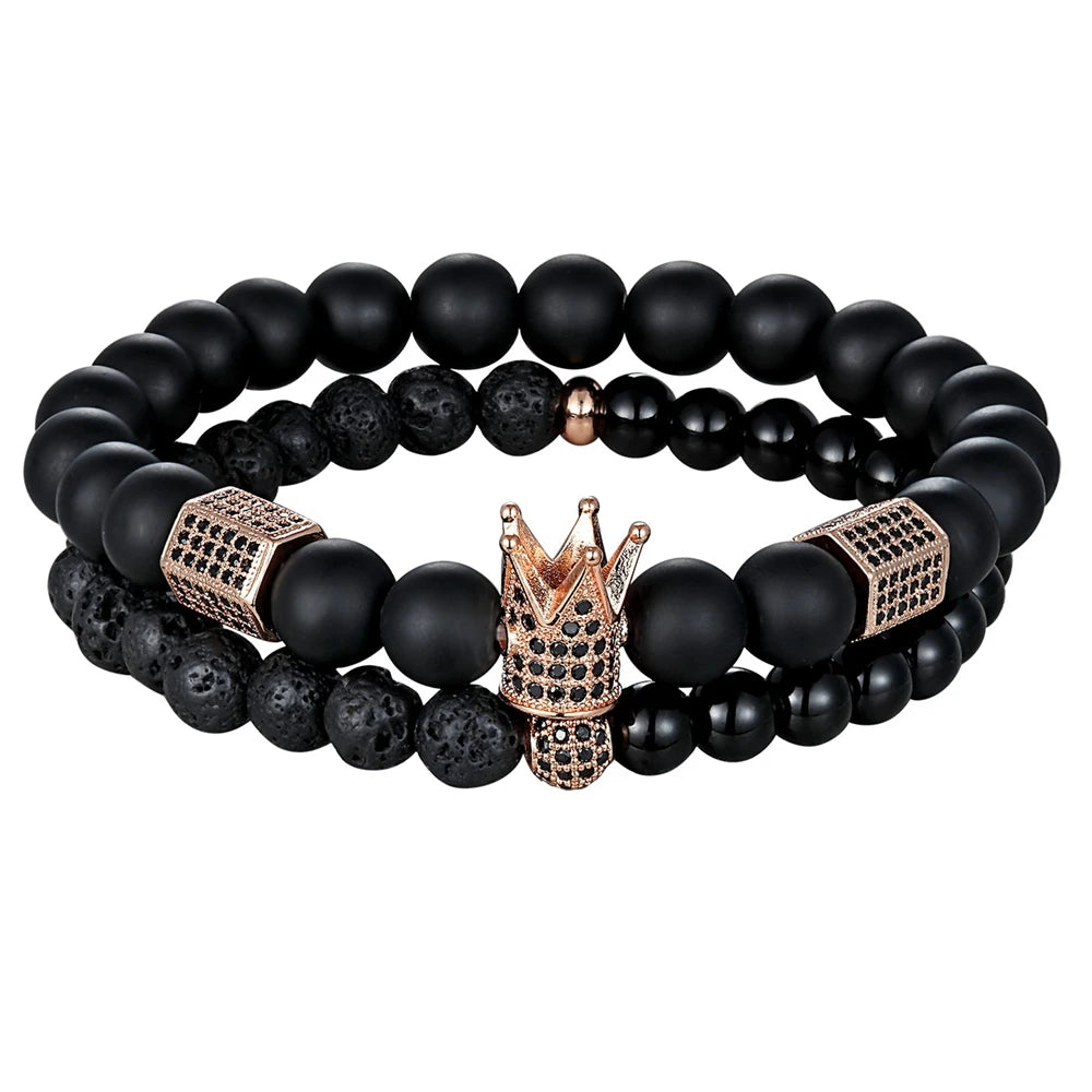 Bracelet Onyx – Perles avec Zircon Élastiques