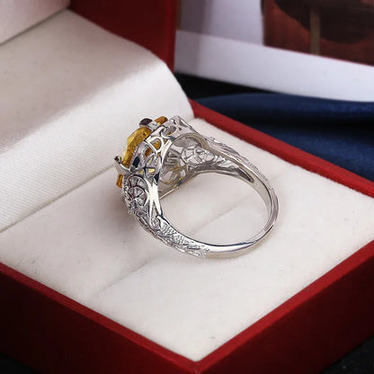 Bague Citrine Moissanite 925 Ajourée