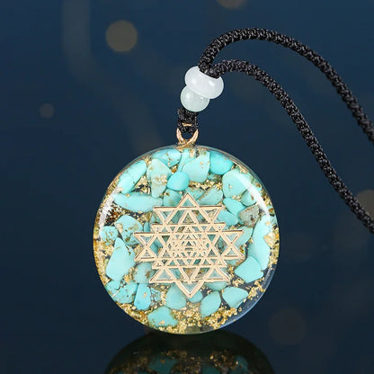 Pendentif Lotus Orgonite Turquoise & Om