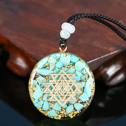 Pendentif Lotus Orgonite Turquoise & Om