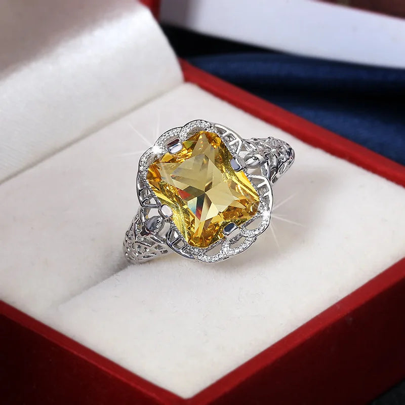 Bague Citrine Moissanite 925 Ajourée