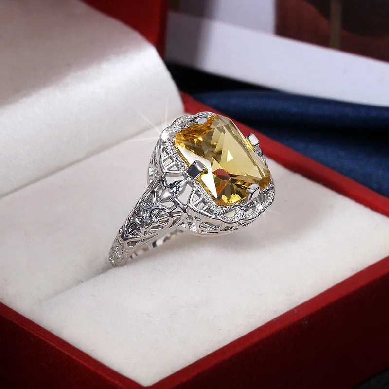 Bague Citrine Moissanite 925 Ajourée