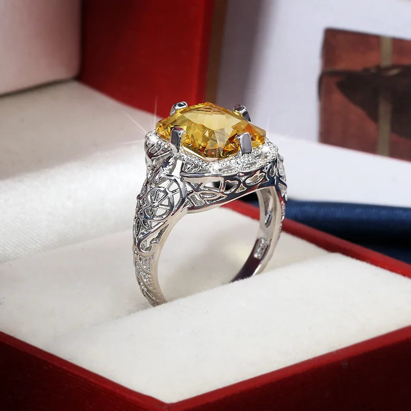 Bague Citrine Moissanite 925 Ajourée