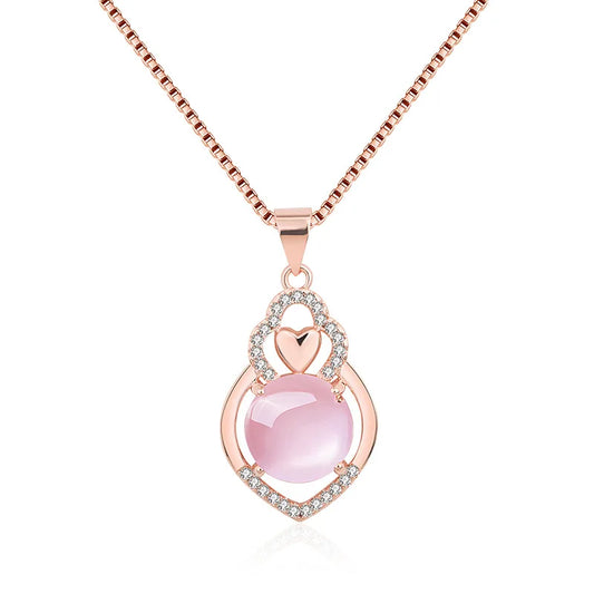 Collier Argent 925 Cœur Quartz Rose