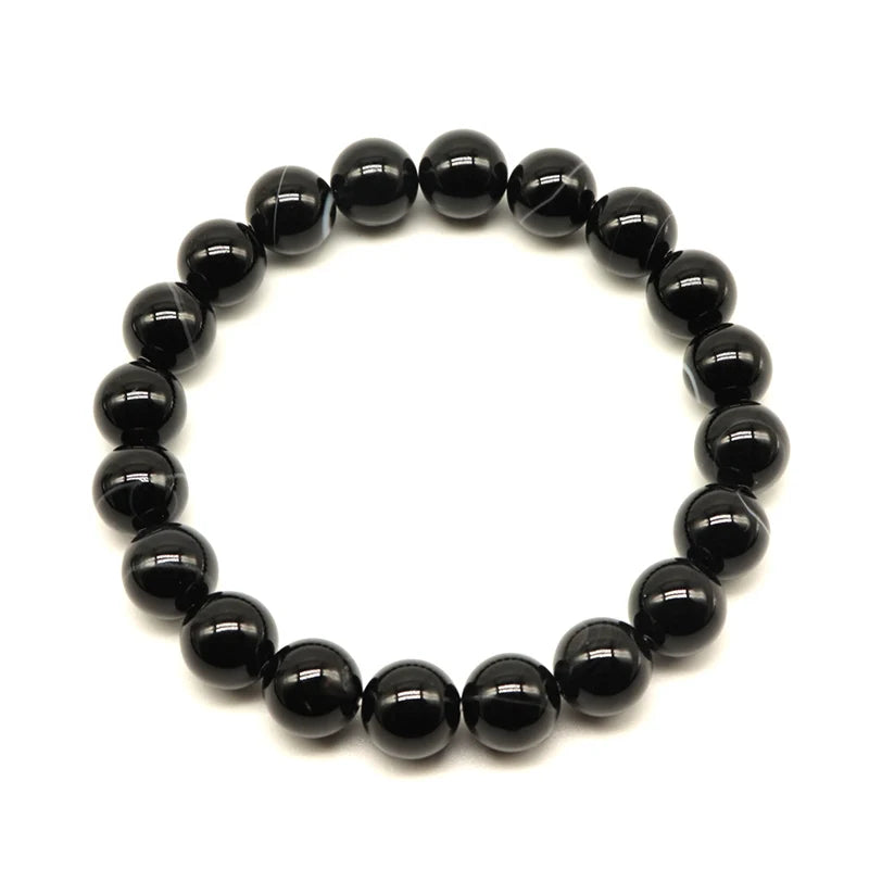 Bracelet Minimaliste Agate Noire (6-12 mm)