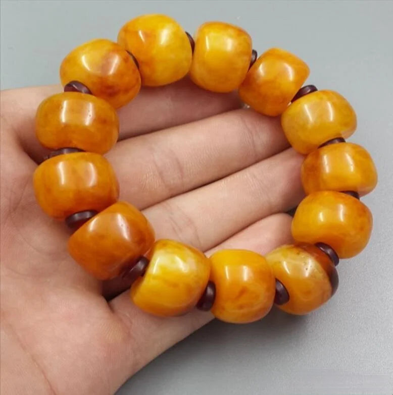 Bracelet Ambre Cire d’Abeille – Perles Baril