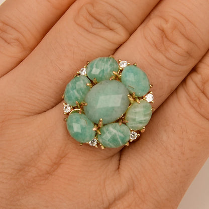 Bague Amazonite CZ Plaqué Or Ajustable