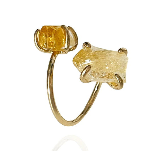 Bague Ouverte Citrine Brute Dorée