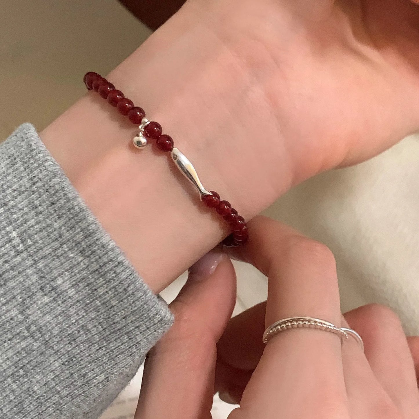 Bracelet Argent 925 & Agate Rouge – Poisson Rétro