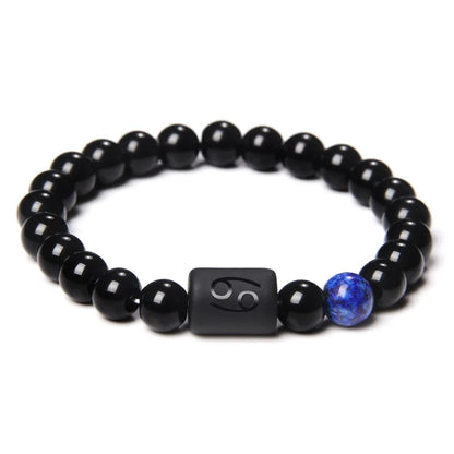 Bracelet Zodiaque 12 Signes – Onyx Noir Élastique