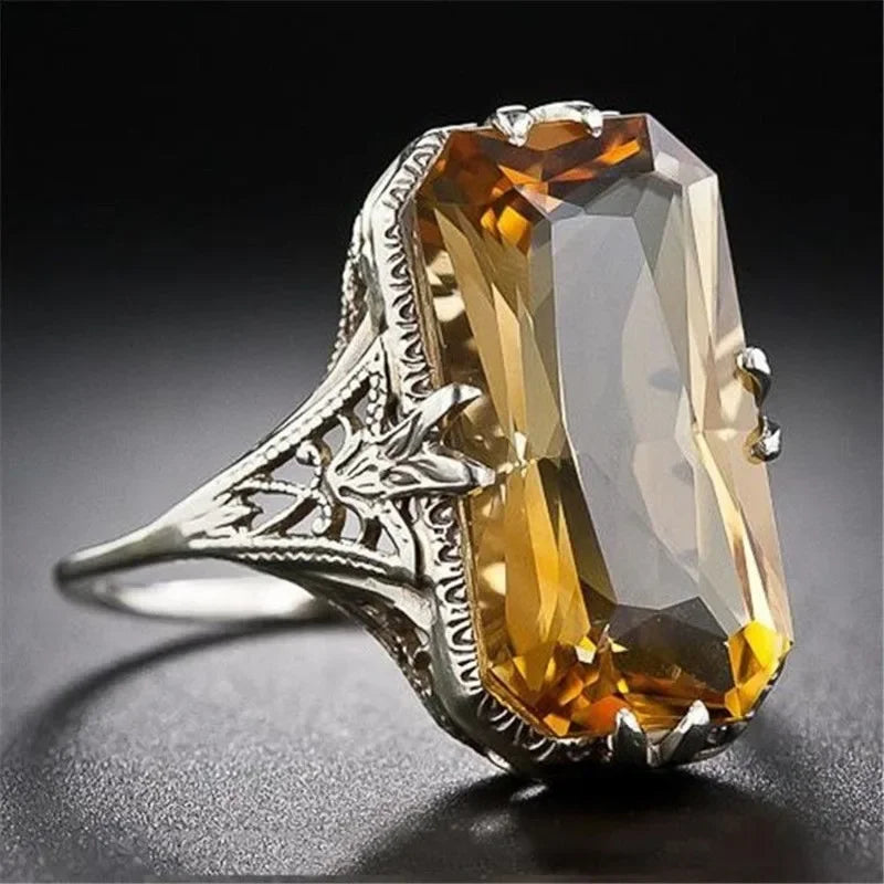 Bague Citrine Argent 925 Ajourée