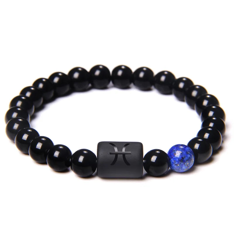 Bracelet Zodiaque 12 Signes – Onyx Noir Élastique