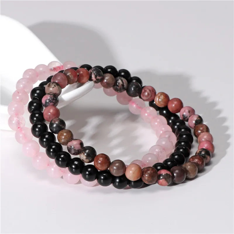 Lot de 3 Bracelets (8 mm) – Rhodonite, Quartz Rose, Améthyste, Hématite