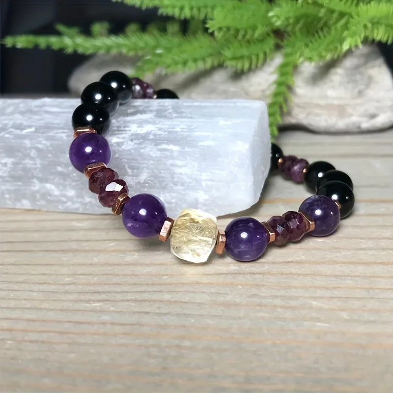 Bracelet Abondance – Citrine, Grenat, Tourmaline & Améthyste