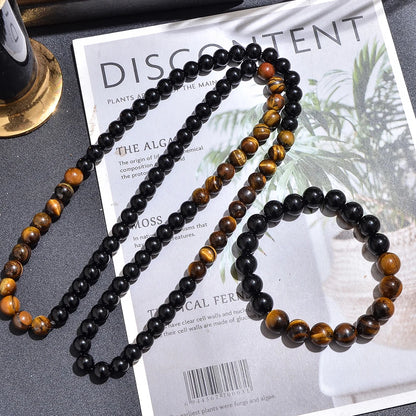 Collier 8 mm Œil de Tigre & Onyx