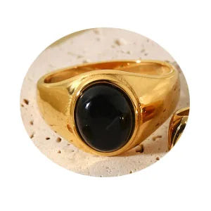 Bague Vintage Inox Œil de Tigre et Obsidienne