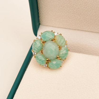 Bague Amazonite CZ Plaqué Or Ajustable