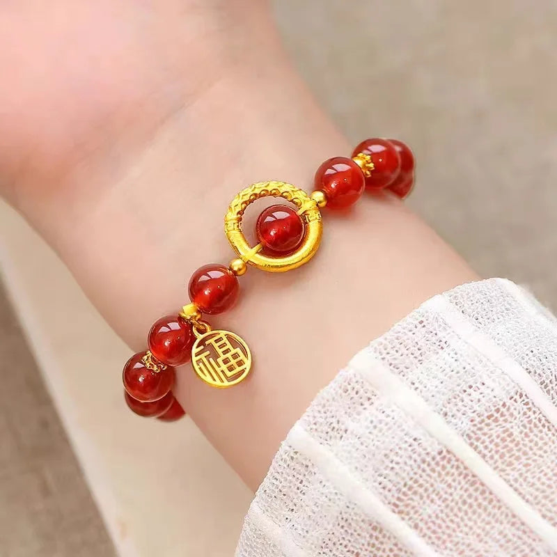 Bracelet Haricot en Or 18K & Agate Rouge